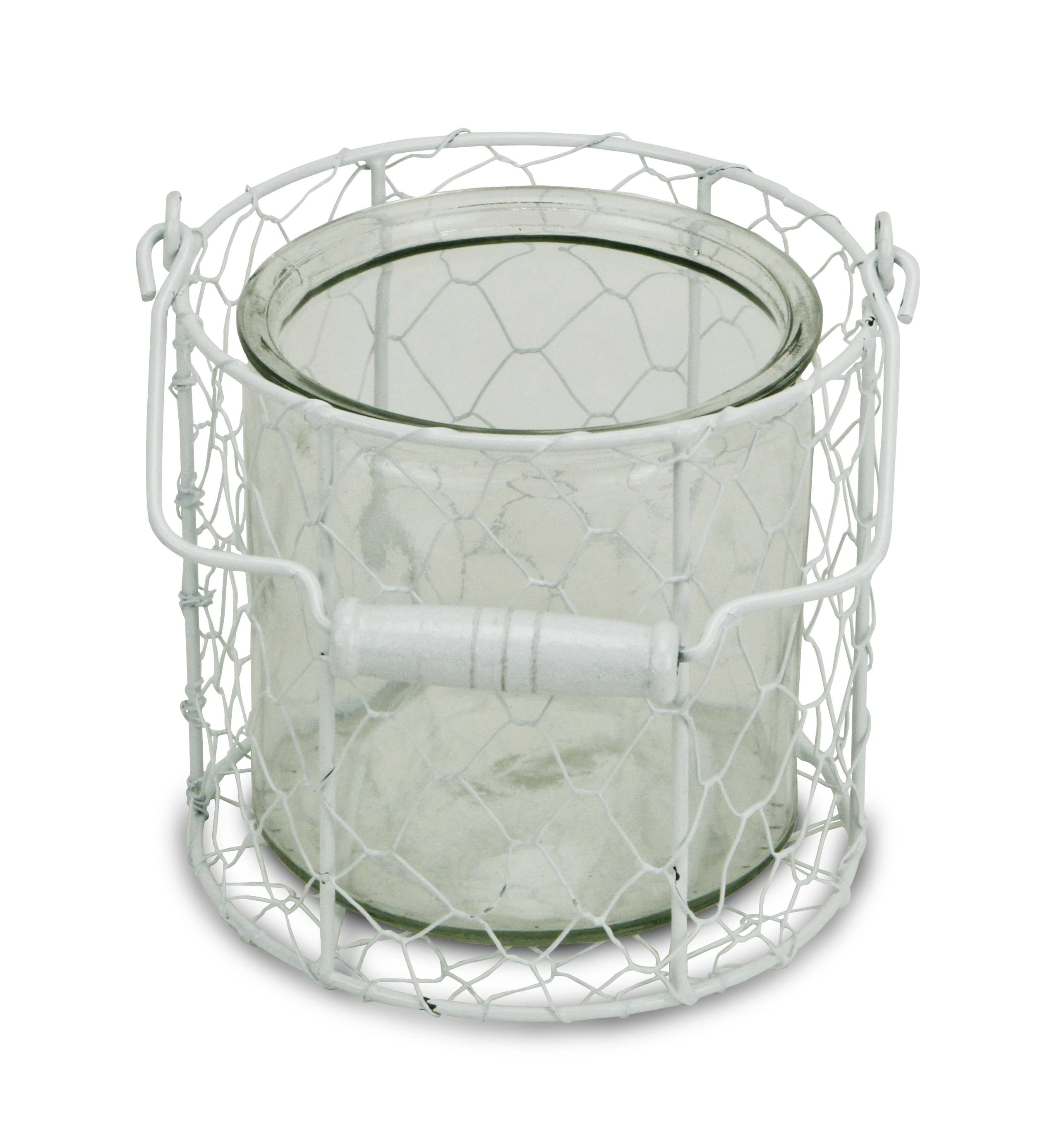 Cheungs Home Decor - Wholesale Decoratieve pot - Ronde glazen pot van Belen in witte draadmand3