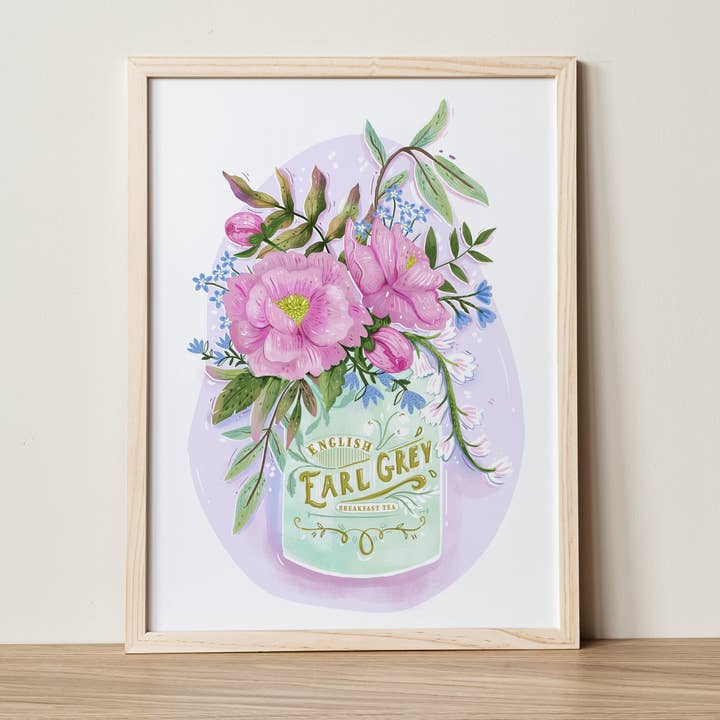 Earl Grey Tea featuring Peonies - Floral Art Print for wholesale by Anna Cheng Design