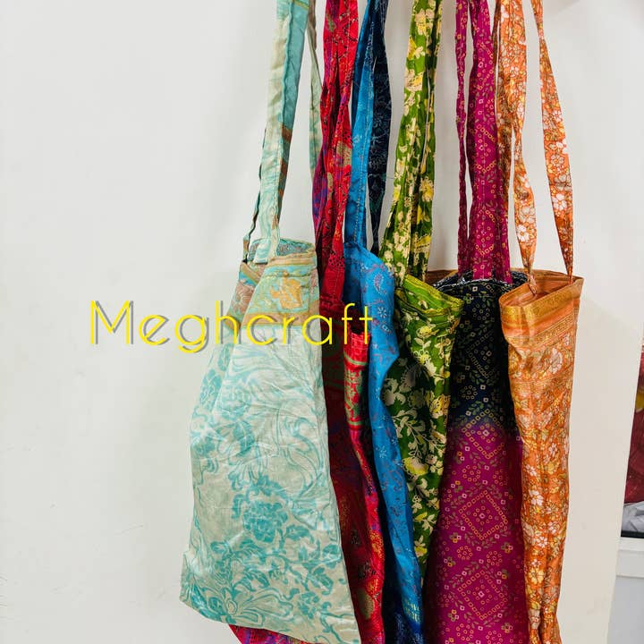 Meghcraft - Wholesale Gift Bag - Upcycled silk Shopping bags-Gift Bags Bulk-Grocery Tote bag