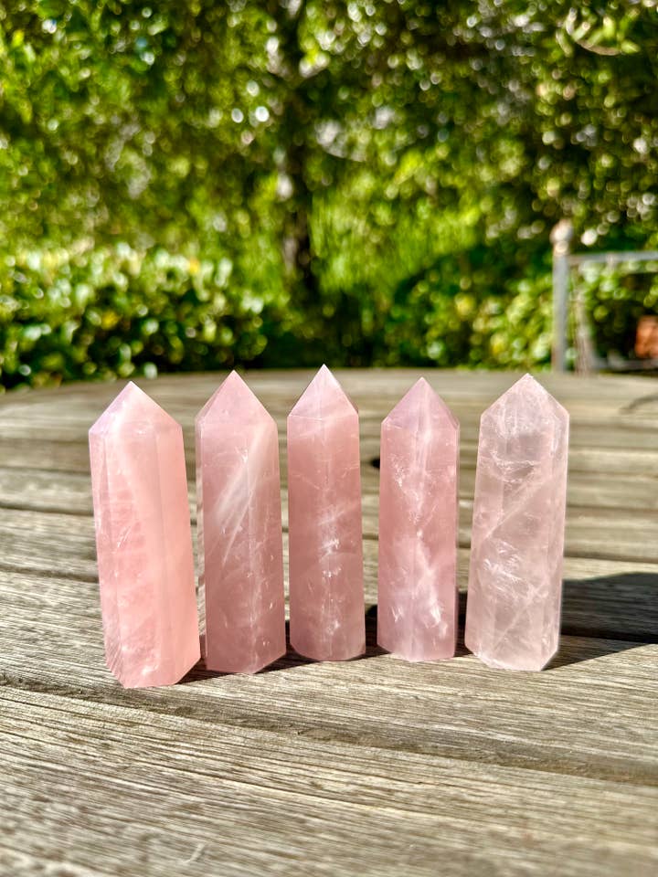 Wholesale Lot Natural Rose Quartz Obelisk Tower Point for wholesale by SunlitSage