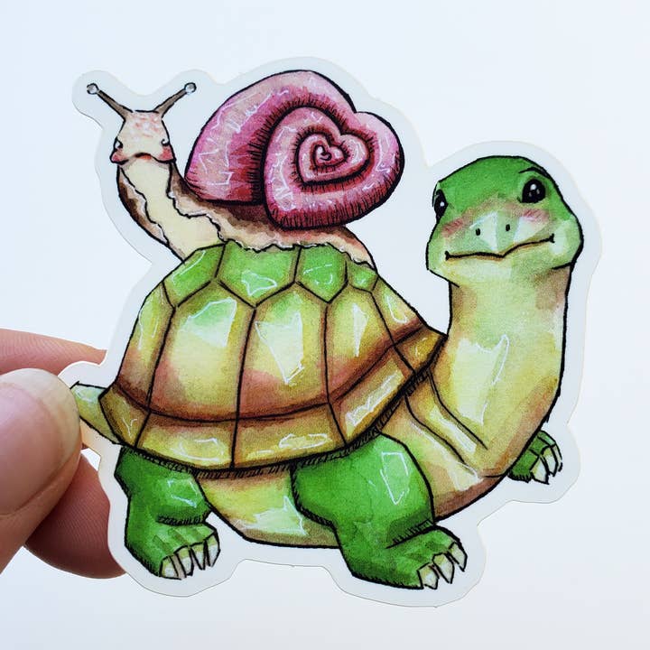 Turtle & Snail Matte Sticker for wholesale by Art by Trisha Hall