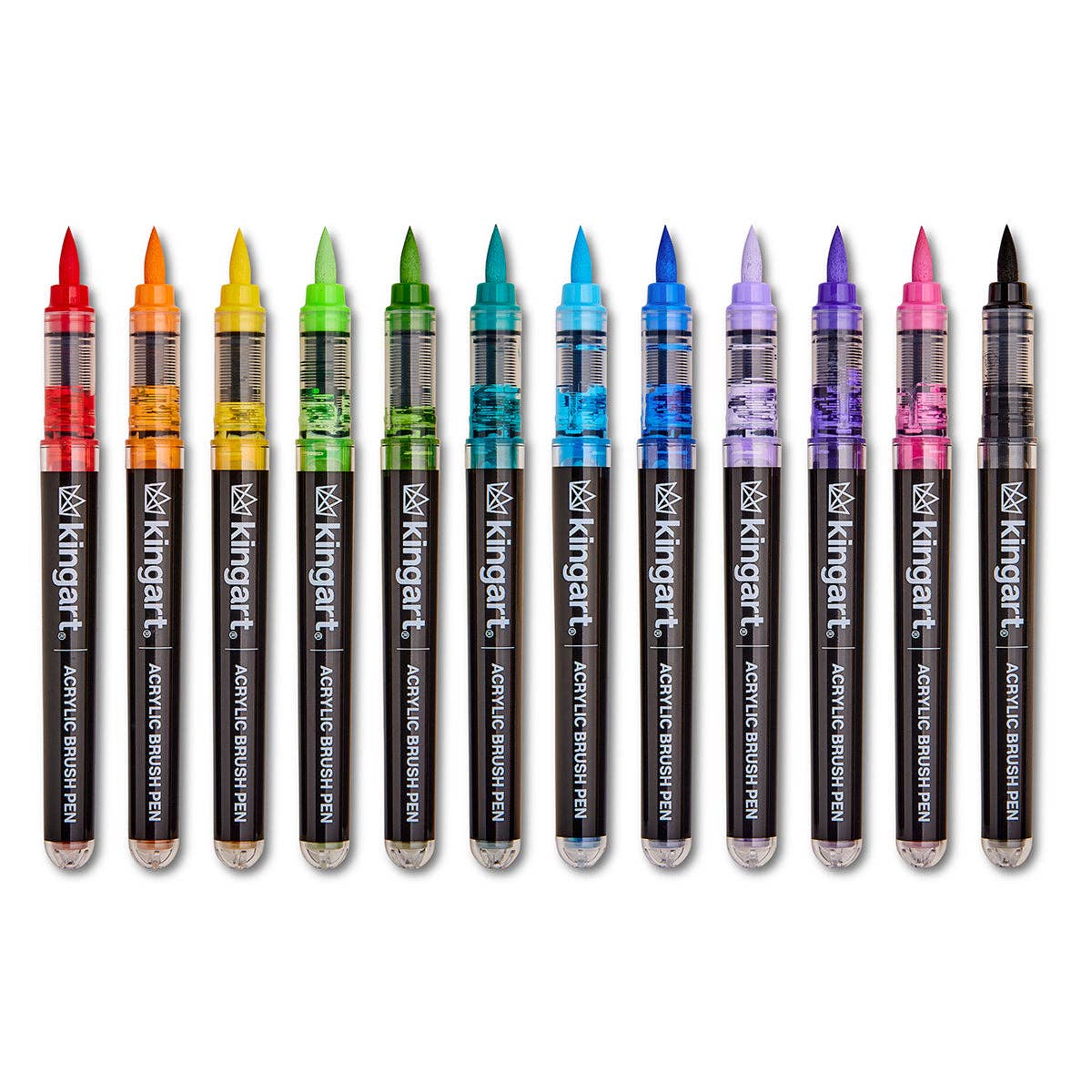 KINGART - Wholesale Marker - Acrylic Paint Brush Tip Pens - 12 Classic Colors2