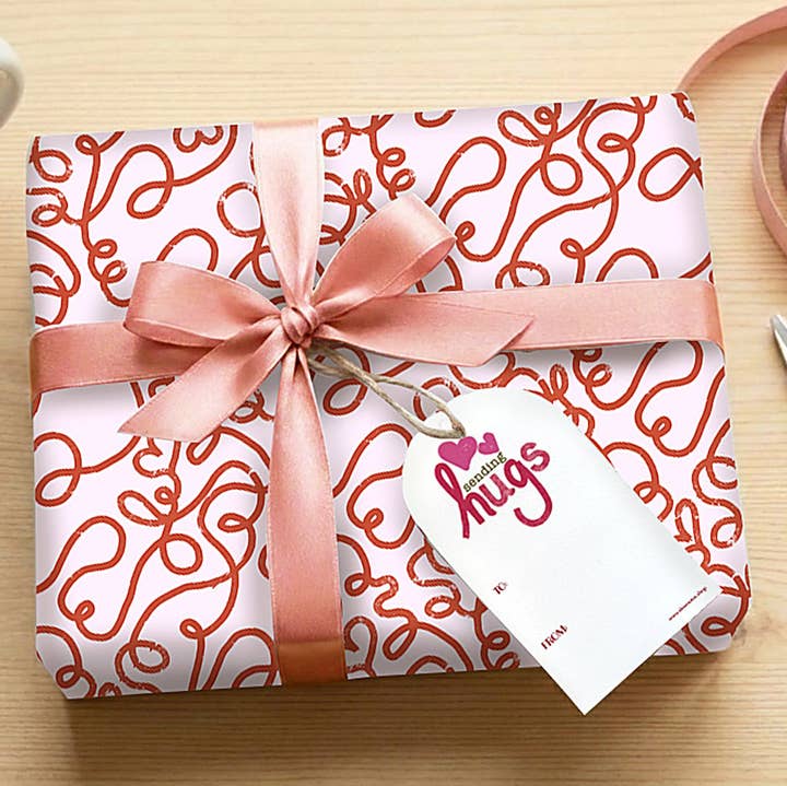 Slow Notes - Wholesale Flat Wrap - Heart Pathway Double-Sided Wrapping Paper — Pink + Green 1