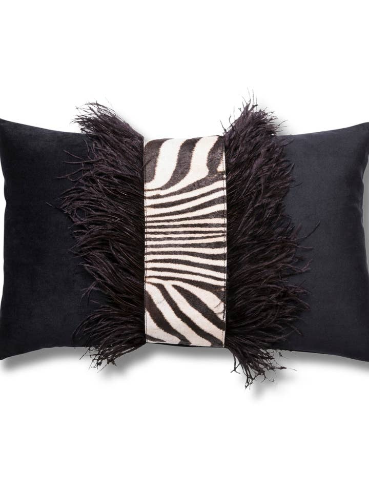 Aerin Zebra Hide Feather Trim Velvet Pillow for wholesale by Holly Doss Home