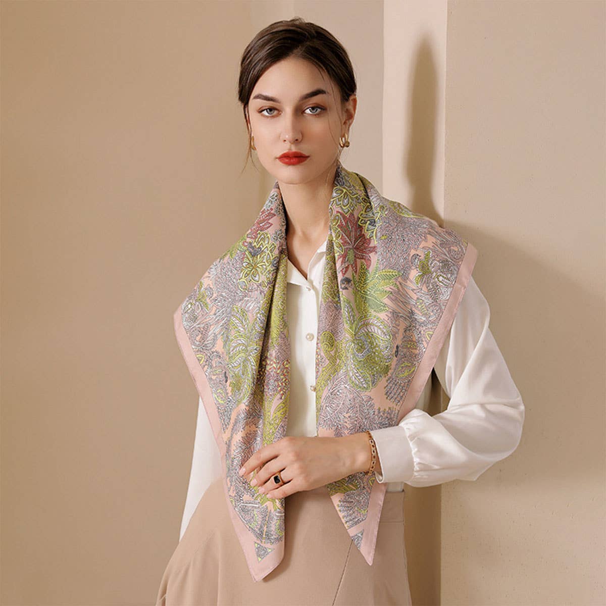 ACCITY - Wholesale Scarf - Women's - Vintage French Print Scarf – 90cm Silk Feel Square_CWASC017215