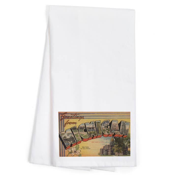 CANOVACCIO BIOLOGICO Saluti dal Michigan, Vintage Halftone per la vendita all'ingrosso da parte di Lantern Press