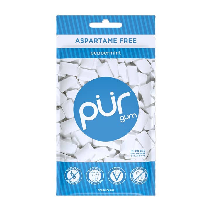 PUR Gum, Peppermint, 55pc Bag, 12ct Display Box for wholesale by Grandpa Joe's Candy Shop