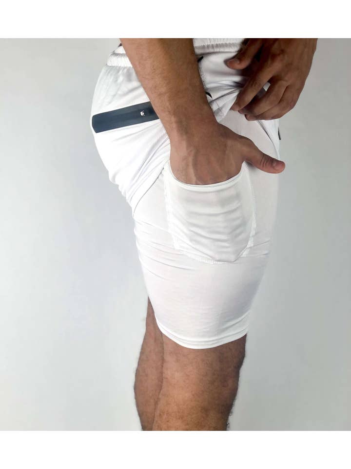 RockyGains - Vendita all'ingrosso Pantaloncini sportivi - Uomo - Pantaloncini premium con compressione - Bianco2