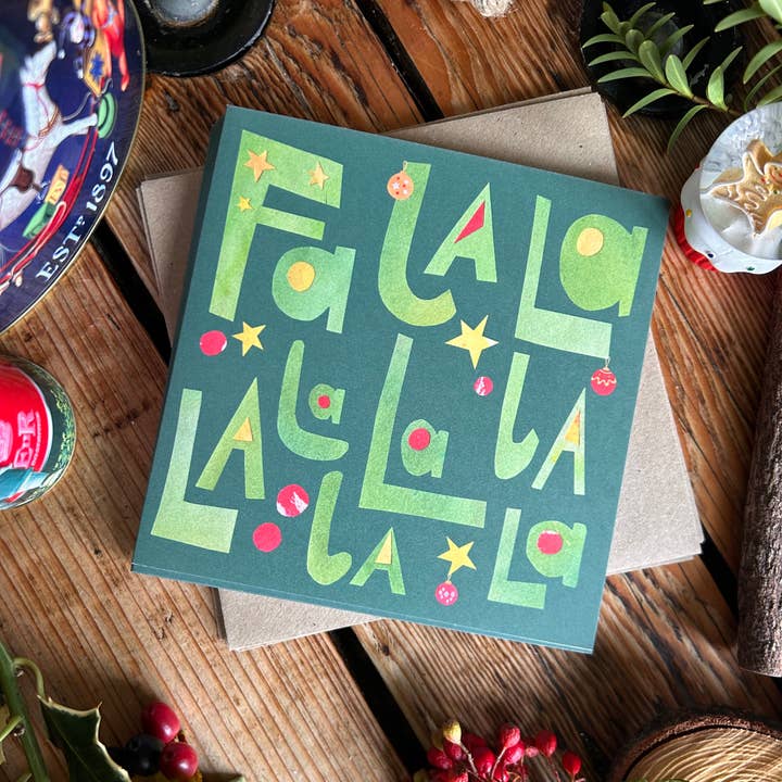 Pacchetto di biglietti di Natale, 5 x biglietti di Natale, Fa La La per la vendita all'ingrosso da parte di Under the Willow Tree