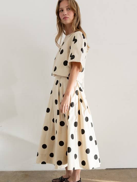 CREMA Gonna Midi a Pieghe a Pois JOS1021 in vendita all'ingrosso su Faire5
