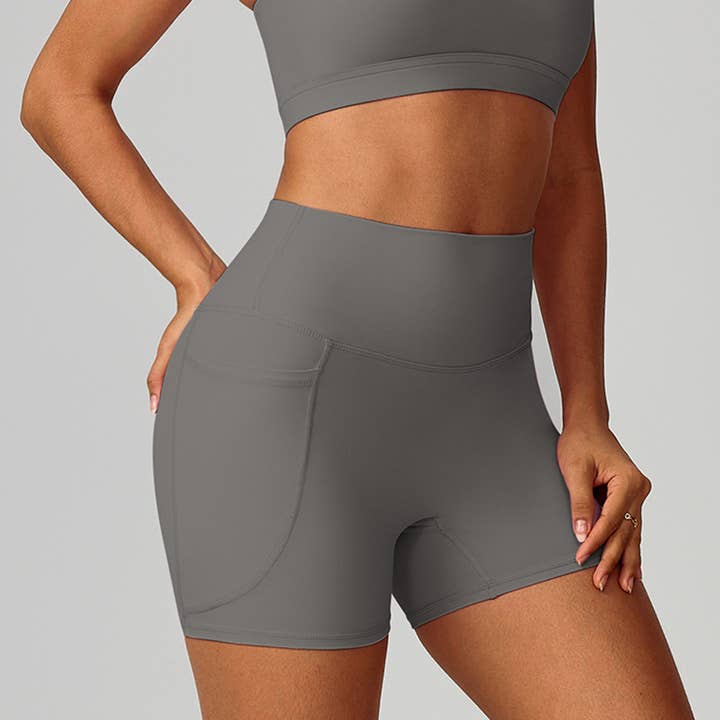 Sodalemon - Wholesale Athletic Shorts - Women's - Women High-Waist Quick-Dry Pocket Yoga Shorts8