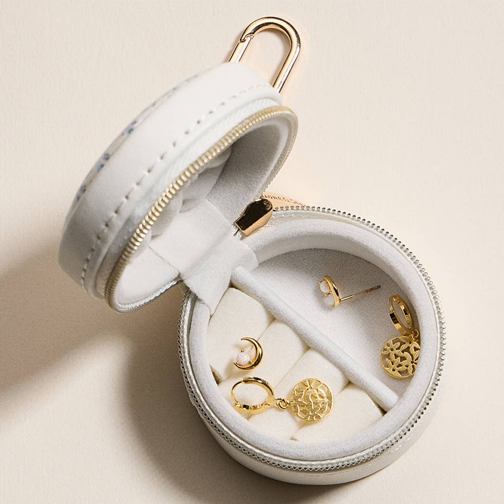 Sensibling Corp. - Wholesale Jewelry Box/Organizer - Floral Pattern Printed Round Shaped Travel Jewelry Case Keychain / Bag Charm1