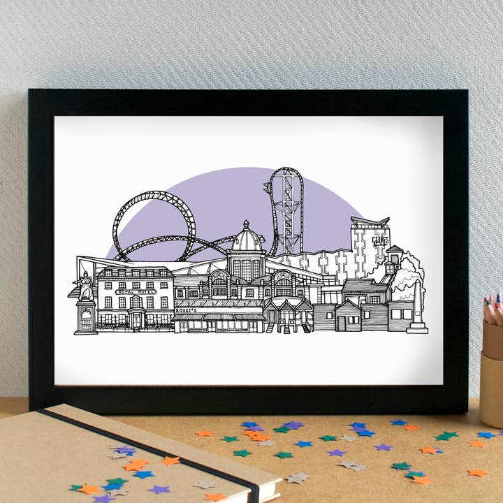 Southend-on-Sea Skyline Landmarks Art Print - unframed for wholesale by Becka Griffin Illustration