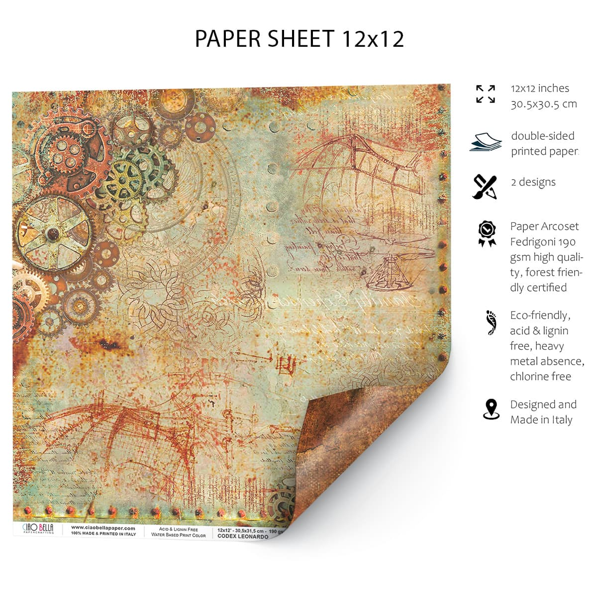 Ecstasy Crafts Distributing - Wholesale Craft Supplies - Ciao Bella La Meccanica Del Volo Paper Sheet 12"x12"1