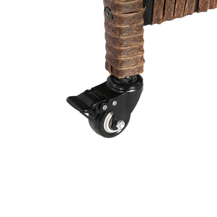 39F Inc. - Wholesale Bar Cart - Brown Outdoor Wicker Bar Cart with Glass Top & Wheels6