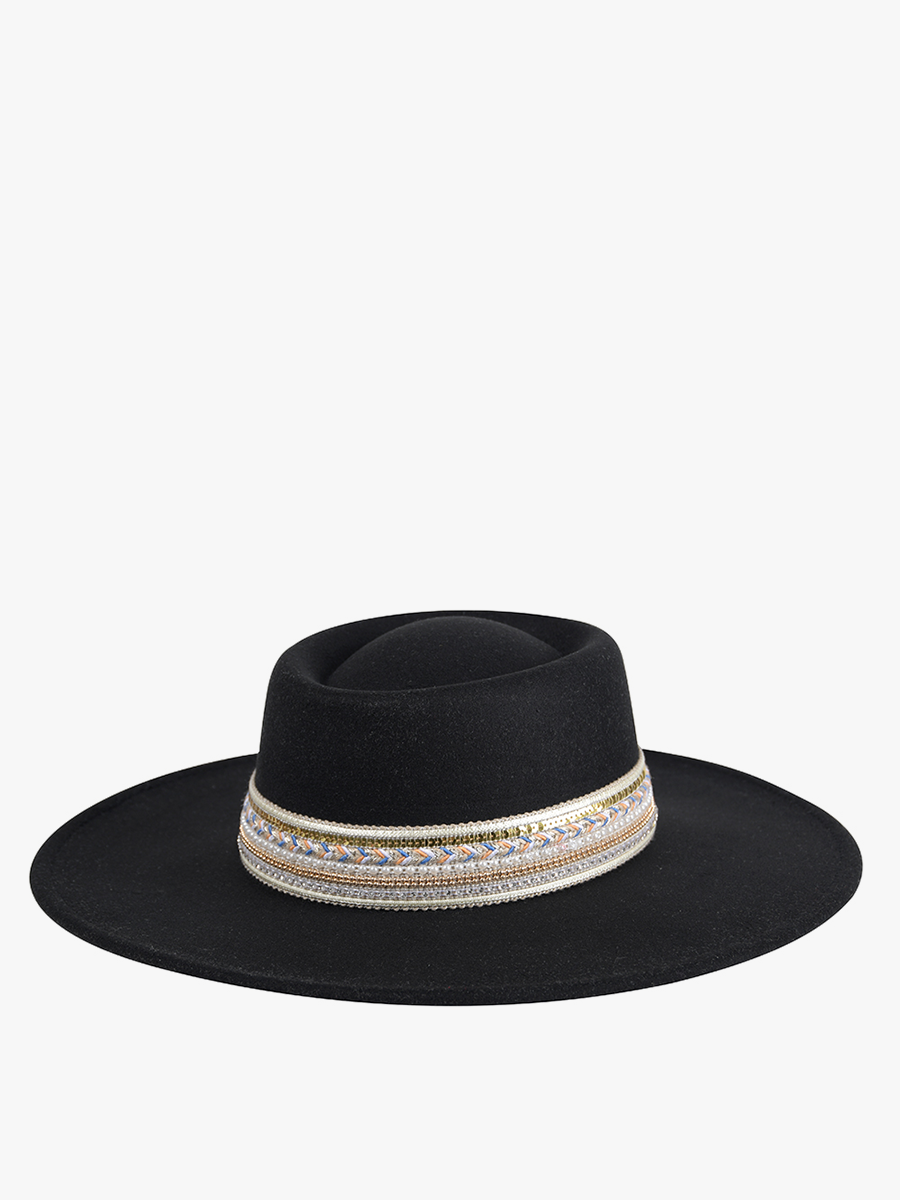 Jen & Co. - Wholesale Fedora - Women's - HAT2188 Blaze Multi Trim Wide Brim Fedora0