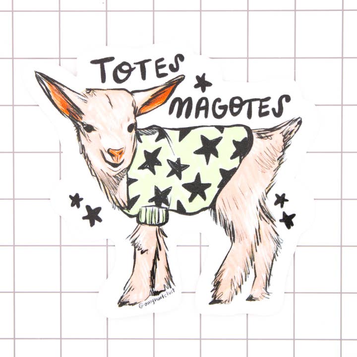 Totes Magotes Baby Goat Vinyl Sticker for wholesale by Amy Hartelust Art and Illustration