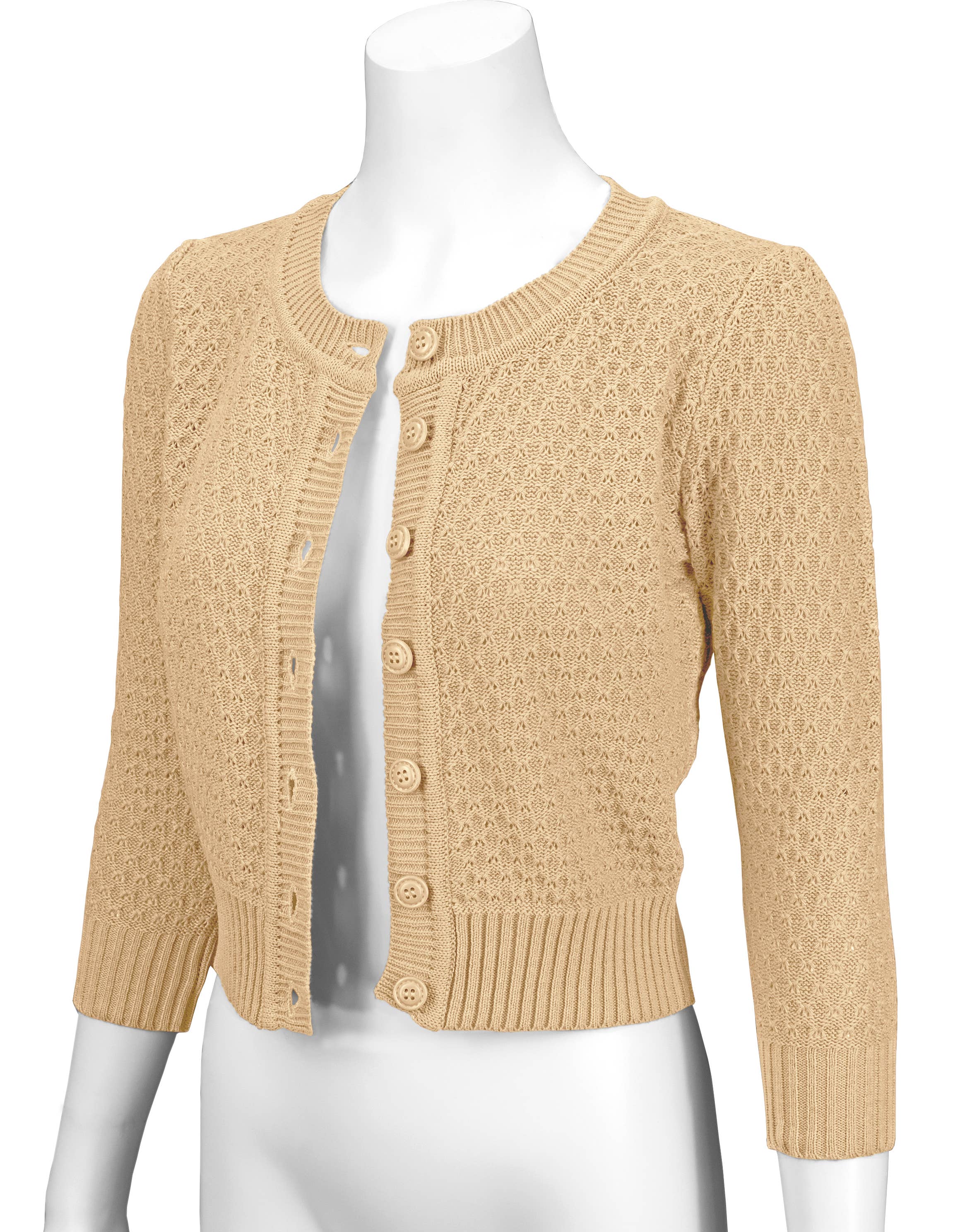 Mak - Vendita all'ingrosso Cardigan - Donna - Maglione cardigan plus size lavorato a maglia girocollo con maniche a 3/4 MK3514PL73