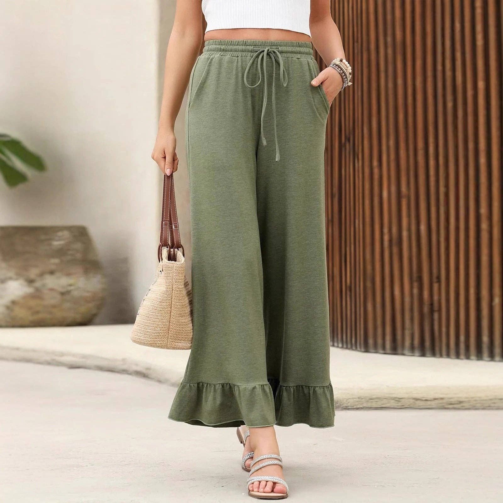 Masyal - Vendita all'ingrosso Pantalone - Donna - Pantaloni corti estivi arricciati da donna Pantaloni casual larghi3