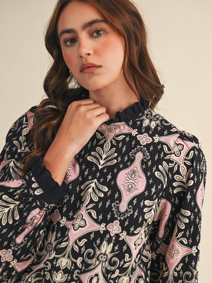 RUFFLE LACE TRIM MOCK NECK TOP MTP4294 for wholesale by &MERCI