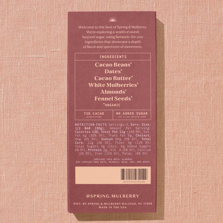Spring & Mulberry - Wholesale Chocolate Bar - Mulberry Fennel Date-Sweetened Dark Chocolate