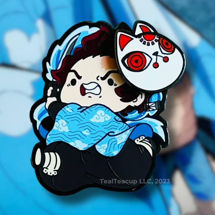 Tanjiro-Run Water Pin with Magnetic Mask for wholesale by TealTeacup