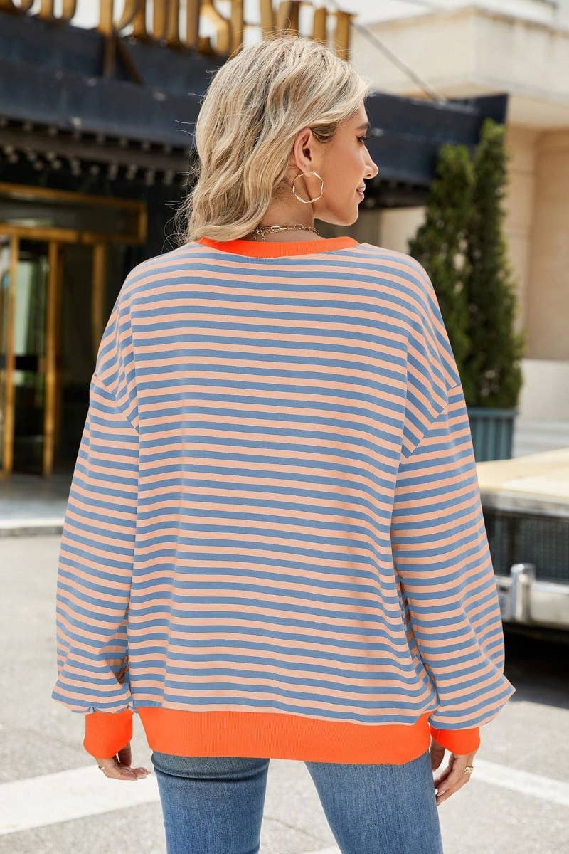 NINEXIS - Wholesale Blouse - Women's - CWTBLL1888_FALL CREW-NECK STRIPED LONG-SLEEVED TOP34