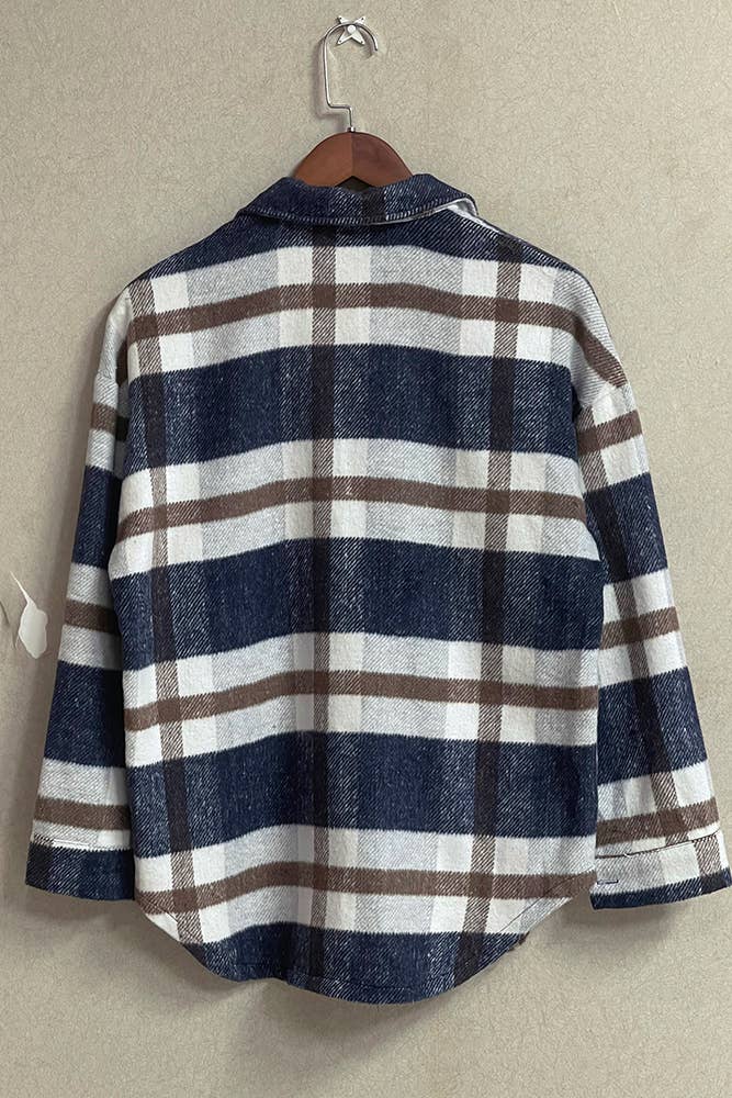 Blue Plaid Flannel Shacket Jacket Women TOPW1118-B3 for wholesale on Faire3