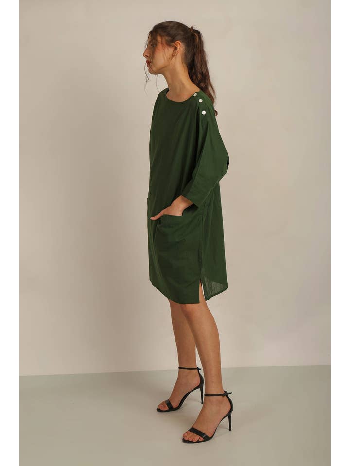Anannasa Lifestyle - Wholesale Dress – Women's - SAMMY TUNIC DRESS W SLV - GREEN1