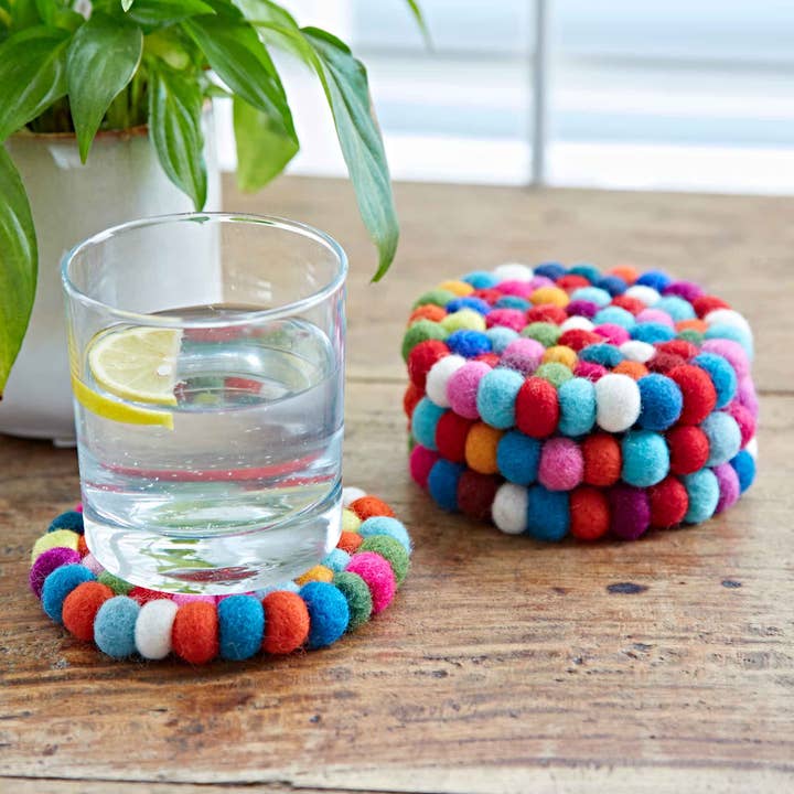 The Paper High Gift Company Limited – wholesale Coasters – Handmade Felt Ball Coasters - Natural