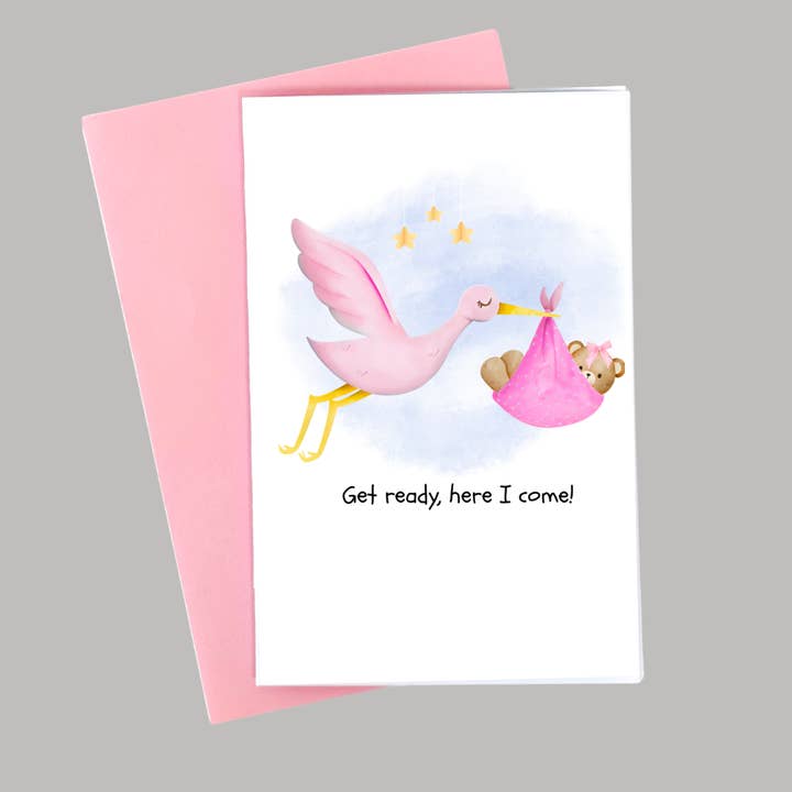 Here I Come - Newborn Baby Card for wholesale by I Hart Pink Cards