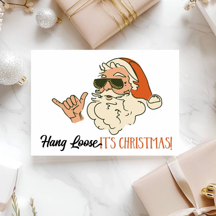 Retro Christmas Card for Friends, Surfing Santa, Summer Xmas for wholesale by Coco Press