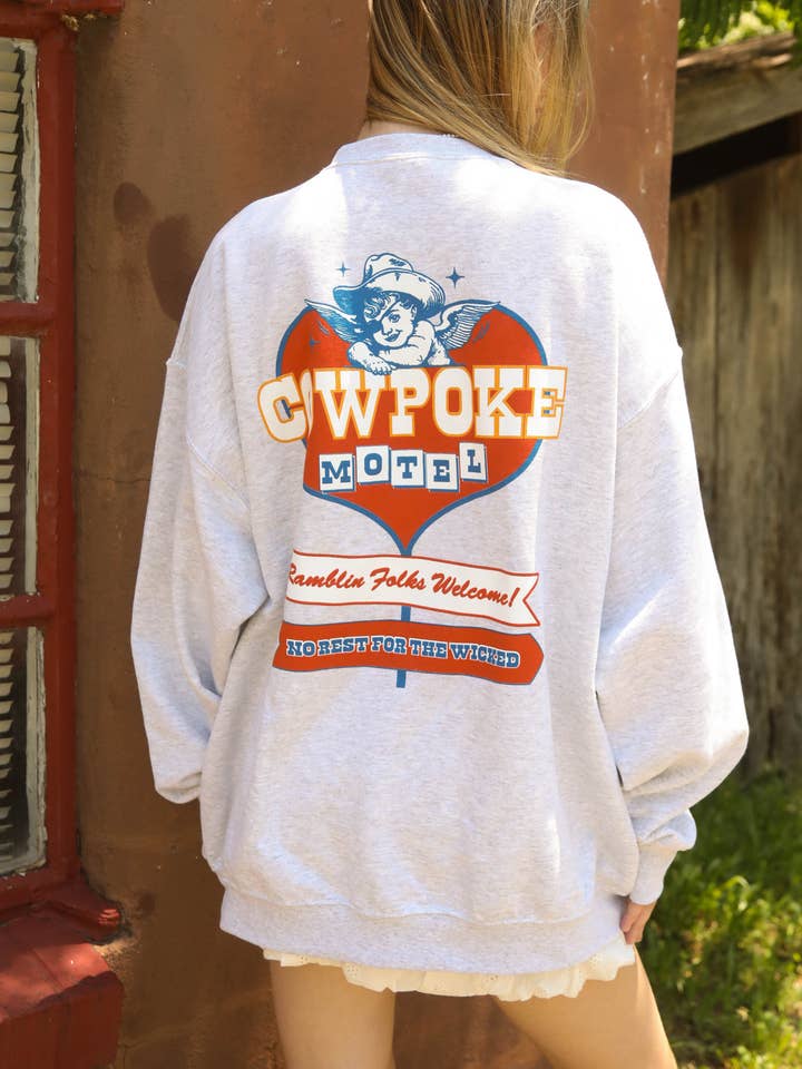 COWPOKE MOTEL CREWNECK SWEATSHIRT (FRONT + BACK) for wholesale by CHARLIE SOUTHERN
