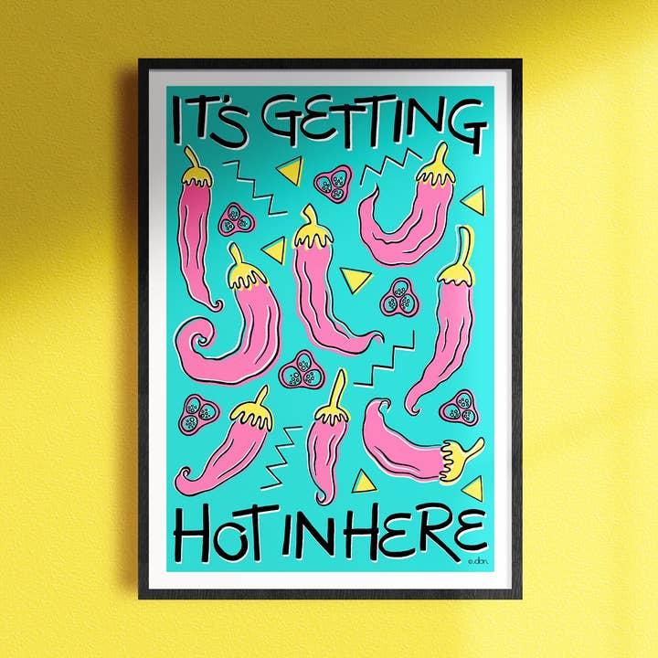 Chilli 'Hot in Here' Kitchen/Dining Art Print Blue for wholesale by Don Design