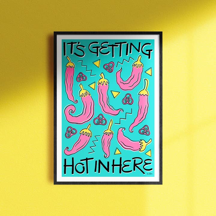 Chilli 'Hot in Here' Küchen-/Esszimmer-Kunstdruck Blau für den Großhandel von Don Design