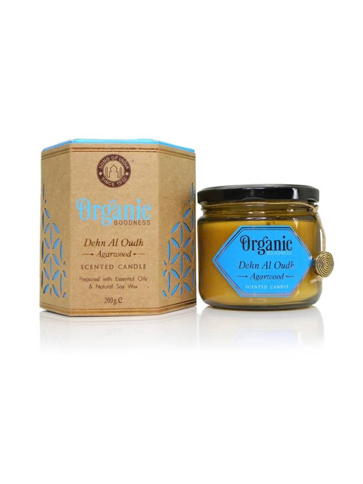 ORGANIC GOODNESS Candela Di Soia 200 gr Agarwood per la vendita all'ingrosso da parte di SferaNatura by INCI SRL