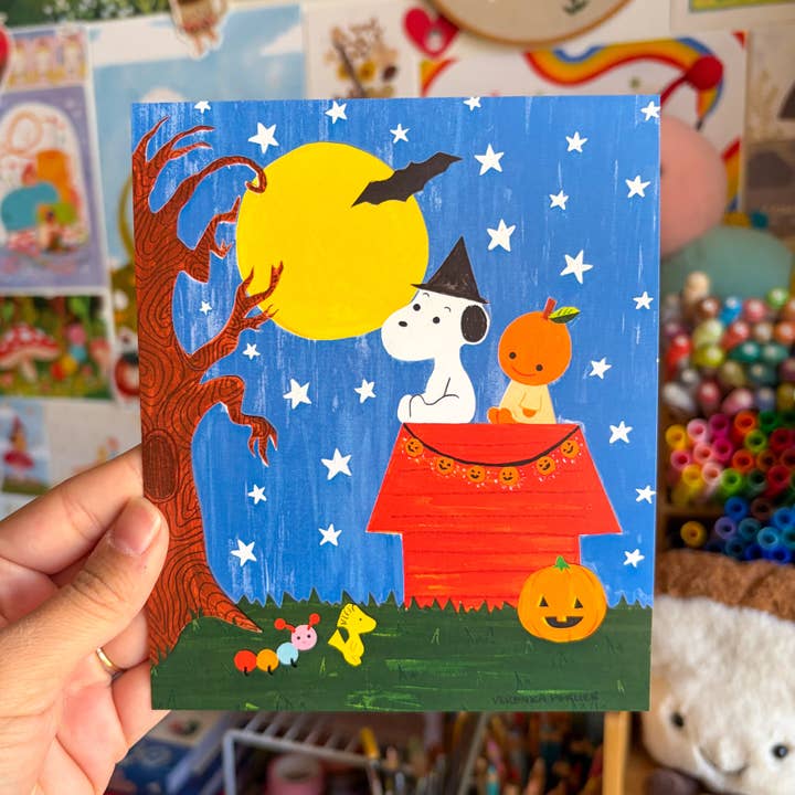 Snoopy & Clementine’s Halloween Print for wholesale by Veronica Porlier Illustrations