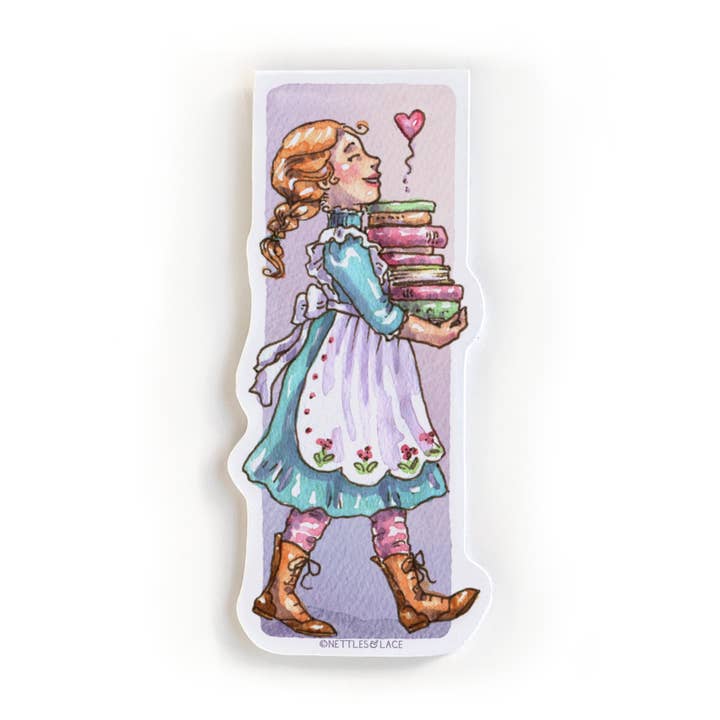 Marcador Magnético Bookish Love com Menina em Aquarela e Vestido Estilo Pinafore por atacado de Nettles & Lace Paper Co.