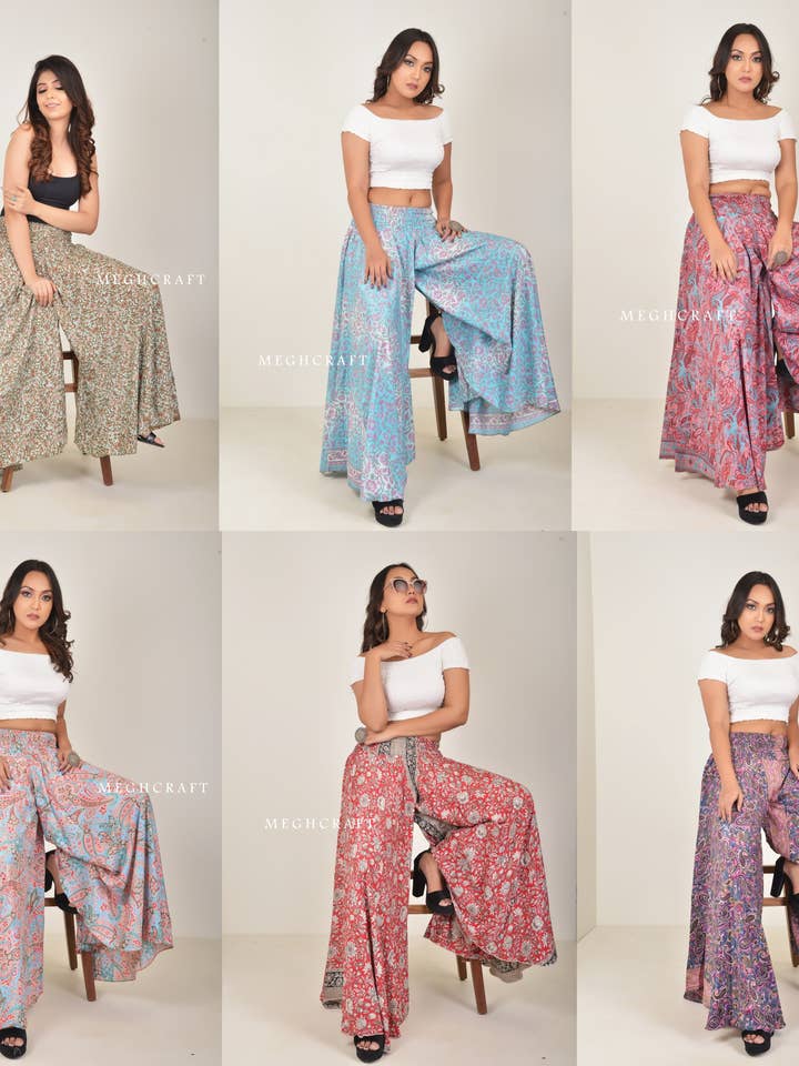 Assorted Silk Sari Boho Pyjamas - Nightwear Trouser Pants for wholesale by Meghcraft