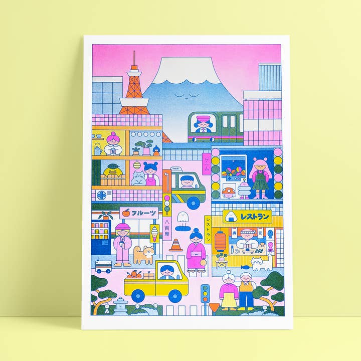 Risograftryck av Tokyo, Japan (A3 42 x 29 cm) för wholesale av hello vonnie