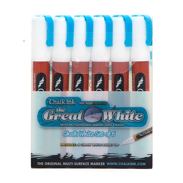 Grote witte set van 6 Wet Wipe 2mm witte markers voor wholesale door Chalk Ink Markers