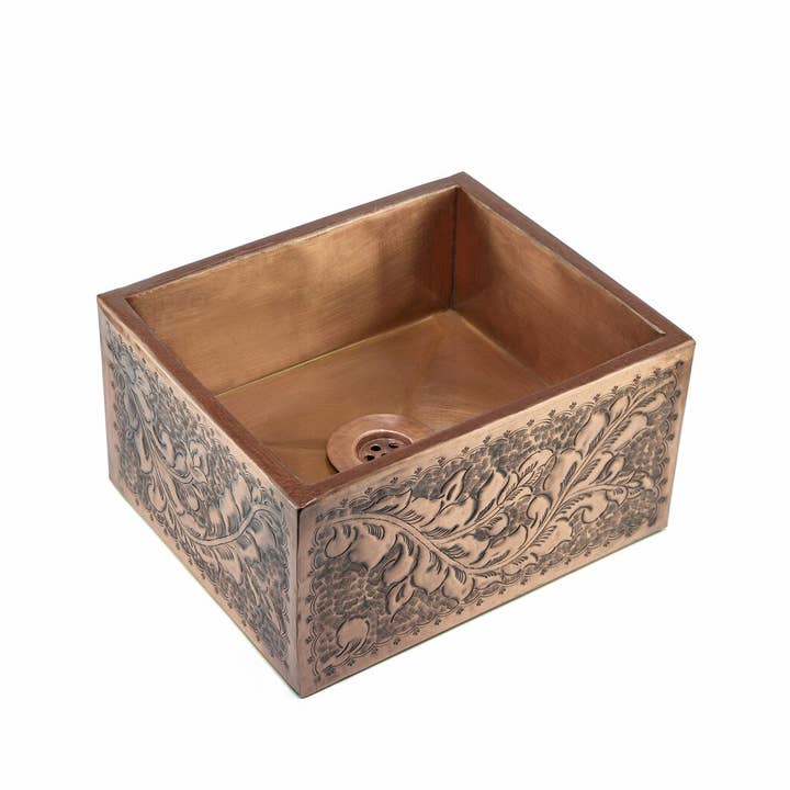 ANATOLIACRAFT - Vente Ensemble d'accessoires pour salle de bain - Meuble-lavabo en cuivre fait main pour votre salle de bain | Vasque rectangulaire en cuivre 12" x 8" x 6"