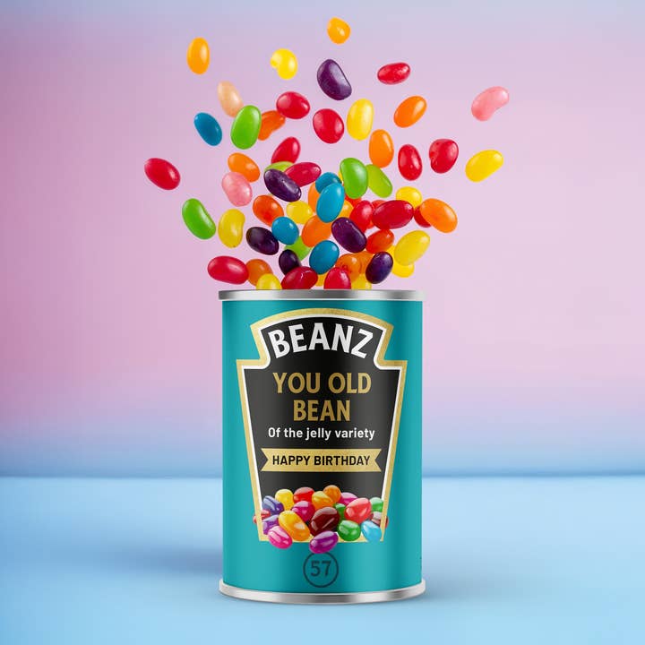 Jelly Bean Birthday Tin, You Old Bean Gift for wholesale by Alphabet Gifts