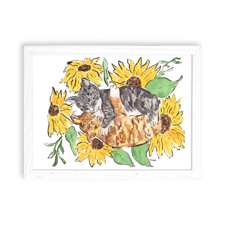 Meza Studios LLC - Wholesale Art Print - Sunflower Field Cats Hugging Home Décor1