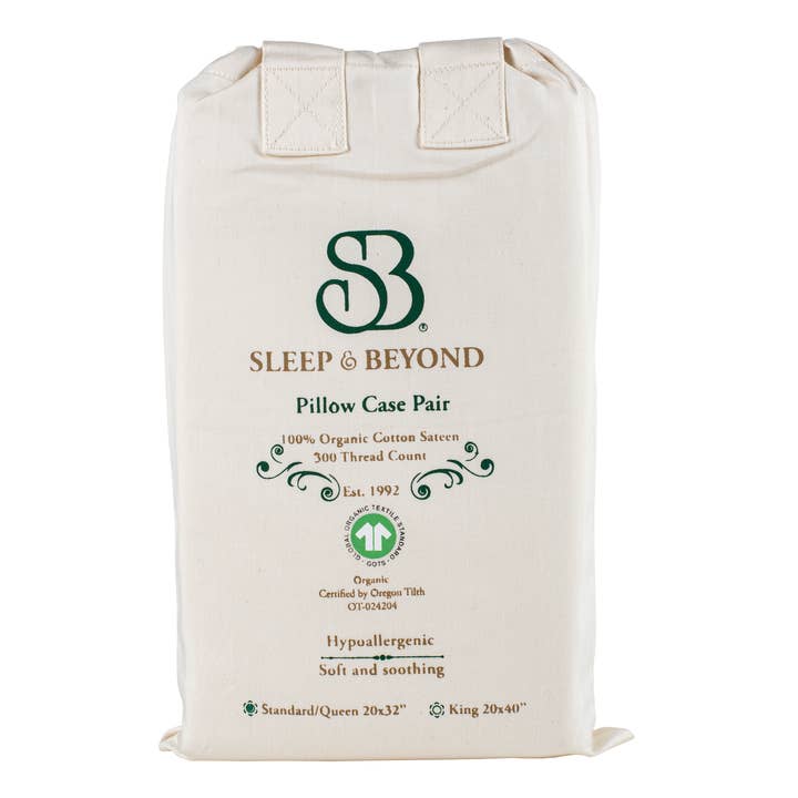 Sleep & Beyond - Wholesale Bedding Pillowcase/Sham - 100% Organic Cotton 300TC Sateen Pillow Case Pair5