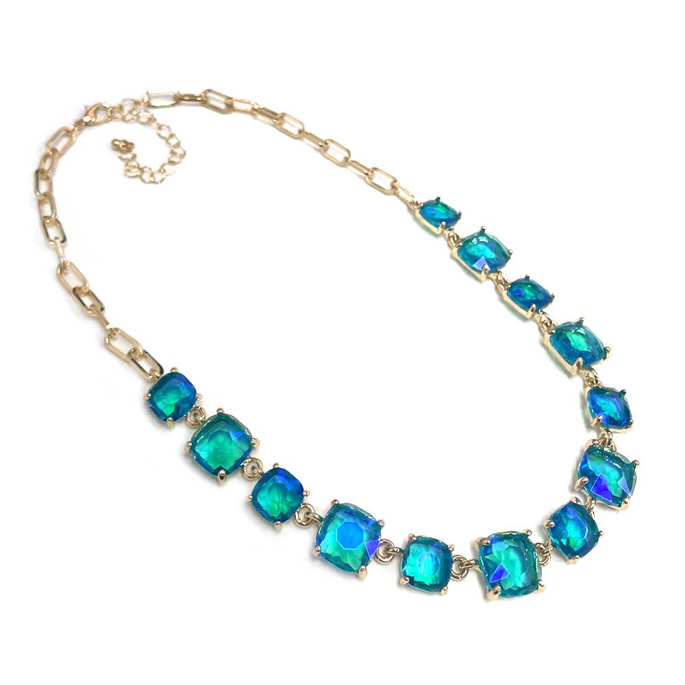 StarryNYC - Vente Collier maille et chaîne - Collier à chaîne à maillons en cristal carré en verre taillé en coussin8