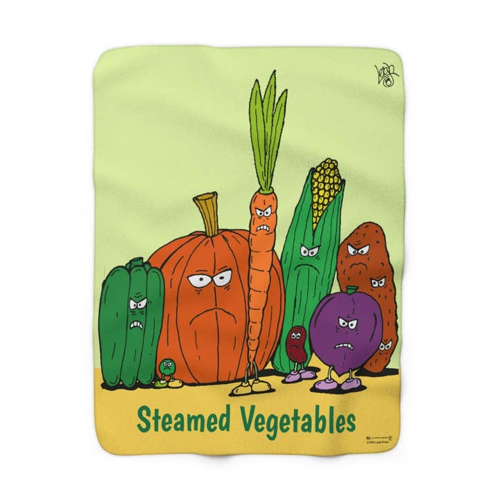 Rubes Cartoons Steamed Vegetables Sherpa Fleece Blanket, Officially Licensed and Produced in the USA for wholesale by Sunbeltgifts Home Décor
