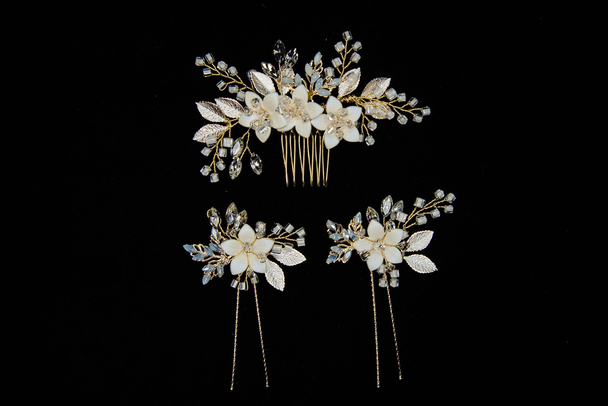 Brides and Belts - Wholesale Hair Pin - Gina Gold Wire Floral Champagne Hair Pin3
