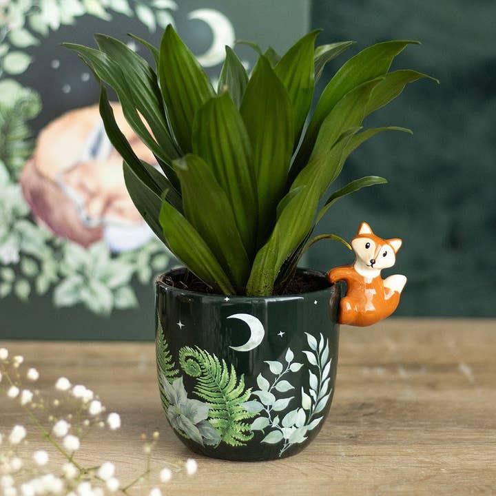 Green Forest Print Plant Pot with Fox for wholesale by Something Different Wholesale