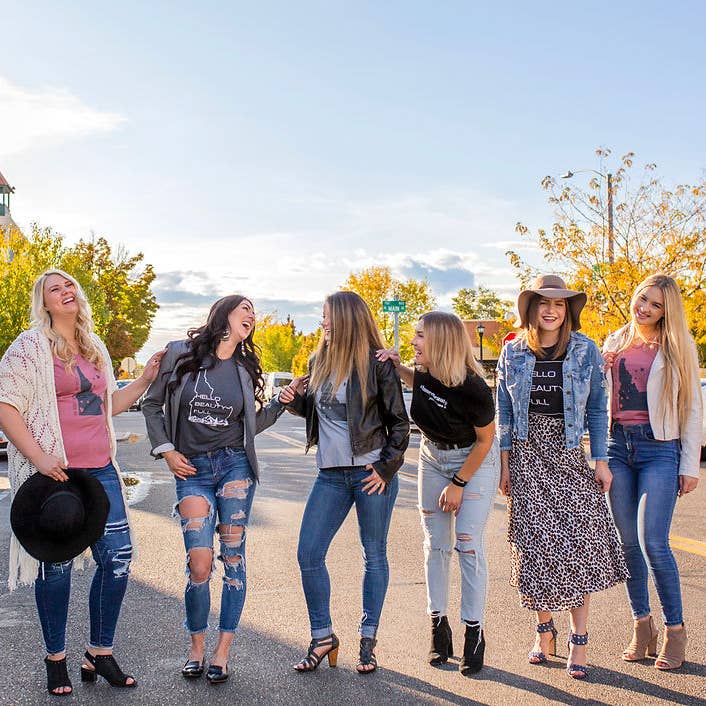 Hello Beauty Full & Co. - Wholesale Screen Printed T-Shirt - Women's - Graphic V neck T-Shirts for Women, Inspirational1